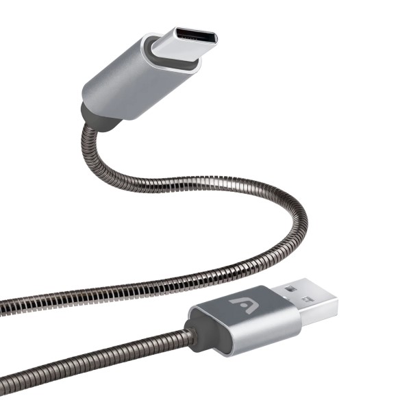 ARGOM CABLE TIPO C MACHO A USB 1M/3.2FT METAL TRENZADO SPRING - ARG-CB-0028GR