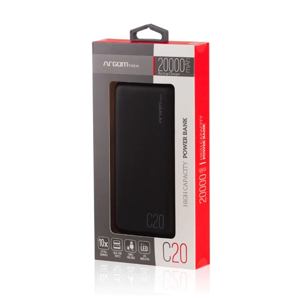 ARGOM POWER BANK 20000MAH NEGRO C20 - ARG-PB-1145BK