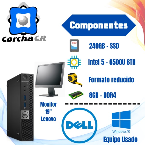 DELL PC OPTIPLEX 7040 - CORE I5 - FORMATO REDUCIDO COMBO MONITOR 19" - USADO