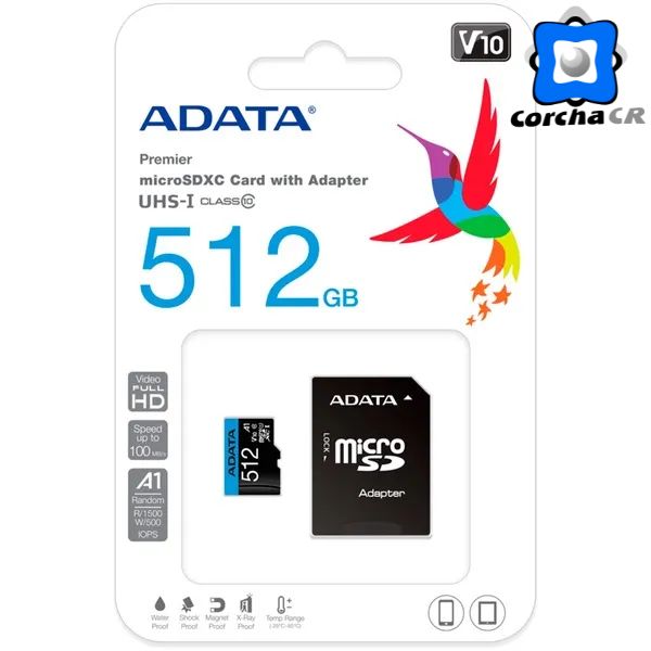 ADATA TARJETA MICRO SDXC 512GB C/ADAPTADOR CLASE 10 UHS-I – AUSDX512GUICL10A1-RA1