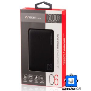 ARGOM POWER BANK 6000MAH NEGRO C6 NEGRA - ARG-PB-1136BK