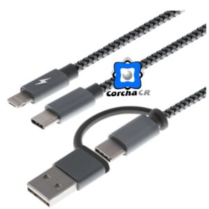 XTECH CABLE 5 EN 1 USB A, TIPO C, MICRO USB, LIGHTNING 1.2MTS - XTC-560