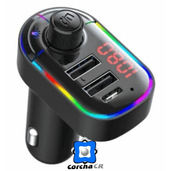 OTU TRANSMISOR BLUETOOTH FM P/CARRO 3.1A 2USB + 1 TIPO C RGB - CM-02