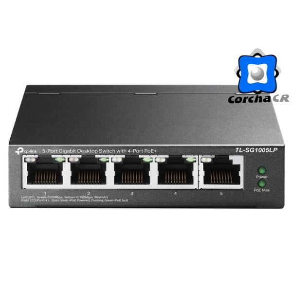 TP LINK SWITCH ETHERNET 5 PUERTOS 4 PUERTOS PoE+ GIGABIT 10/100/1000 MBPS NO ADMINISTRABLE - TL-SG1005LP(UN)