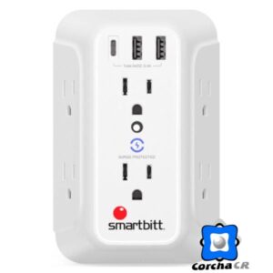 SMARTBITT REGLETA DE PARED 6 TOMAS Y 3 PUERTOS USB CON SUPRESOR DE PICOS - SBSS-BW6-3U